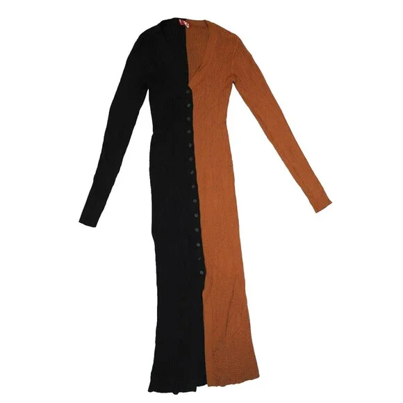 knee length dresses for ladies Staud Fifi Sequined Front Slit Dress - Espresso/Black